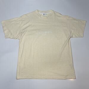 VTG Guess Jeans Los Angeles T-Shirt Men’s M Logo Yellow White Stripe USA